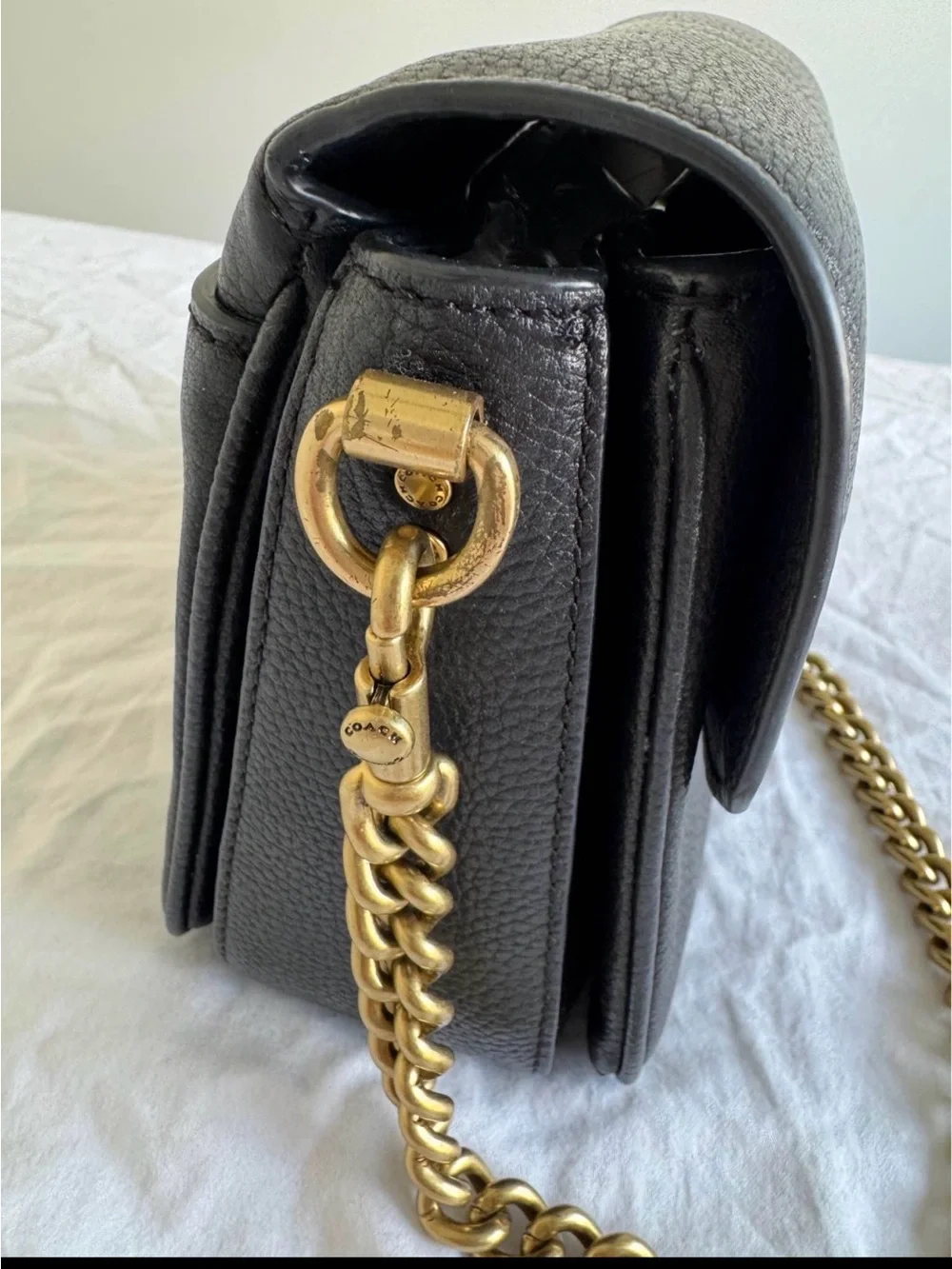 Coach Cassie 19 bag Black Pebbled Leather purse 3 strap optional Gold Chain